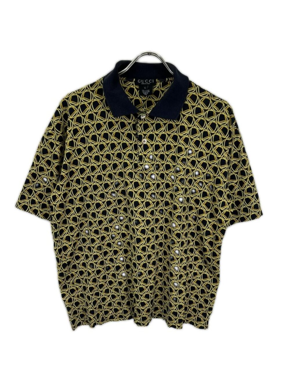 Gucci Navy Gold All Over Print Polo